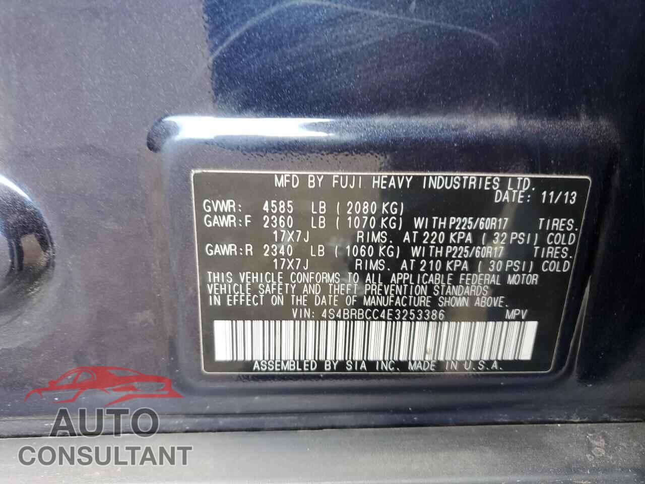 SUBARU OUTBACK 2014 - 4S4BRBCC4E3253386