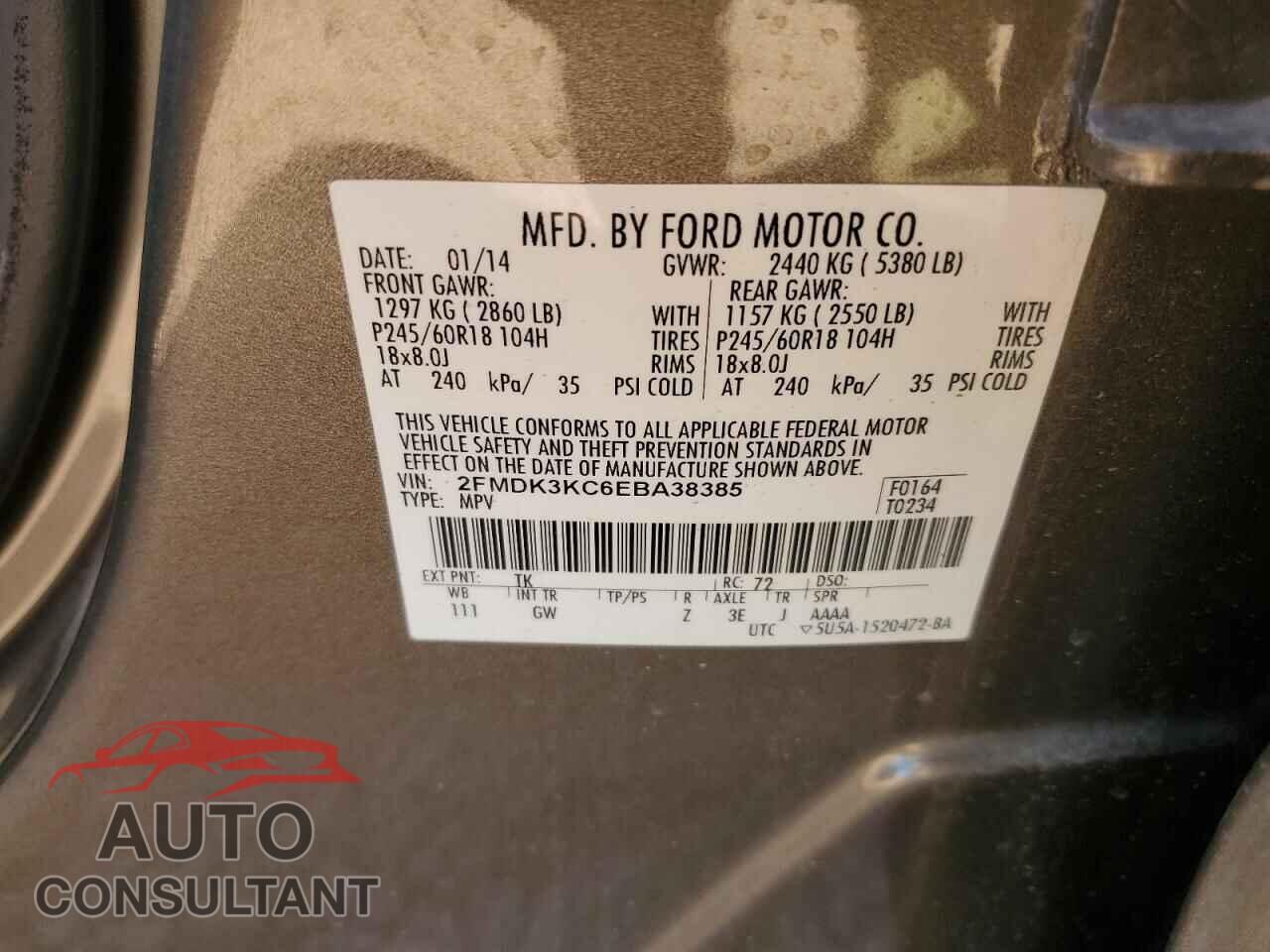 FORD EDGE 2014 - 2FMDK3KC6EBA38385