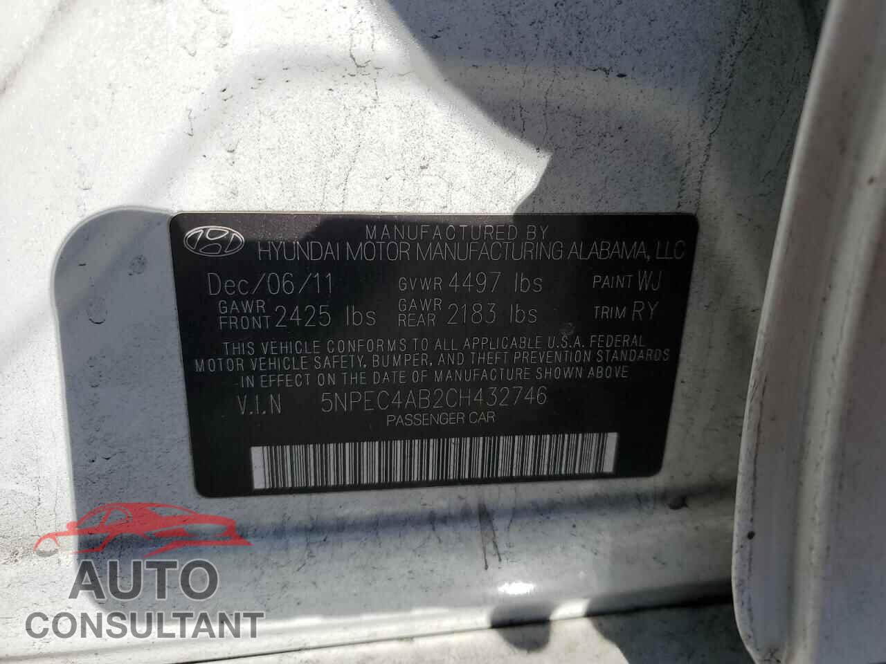 HYUNDAI SONATA 2012 - 5NPEC4AB2CH432746