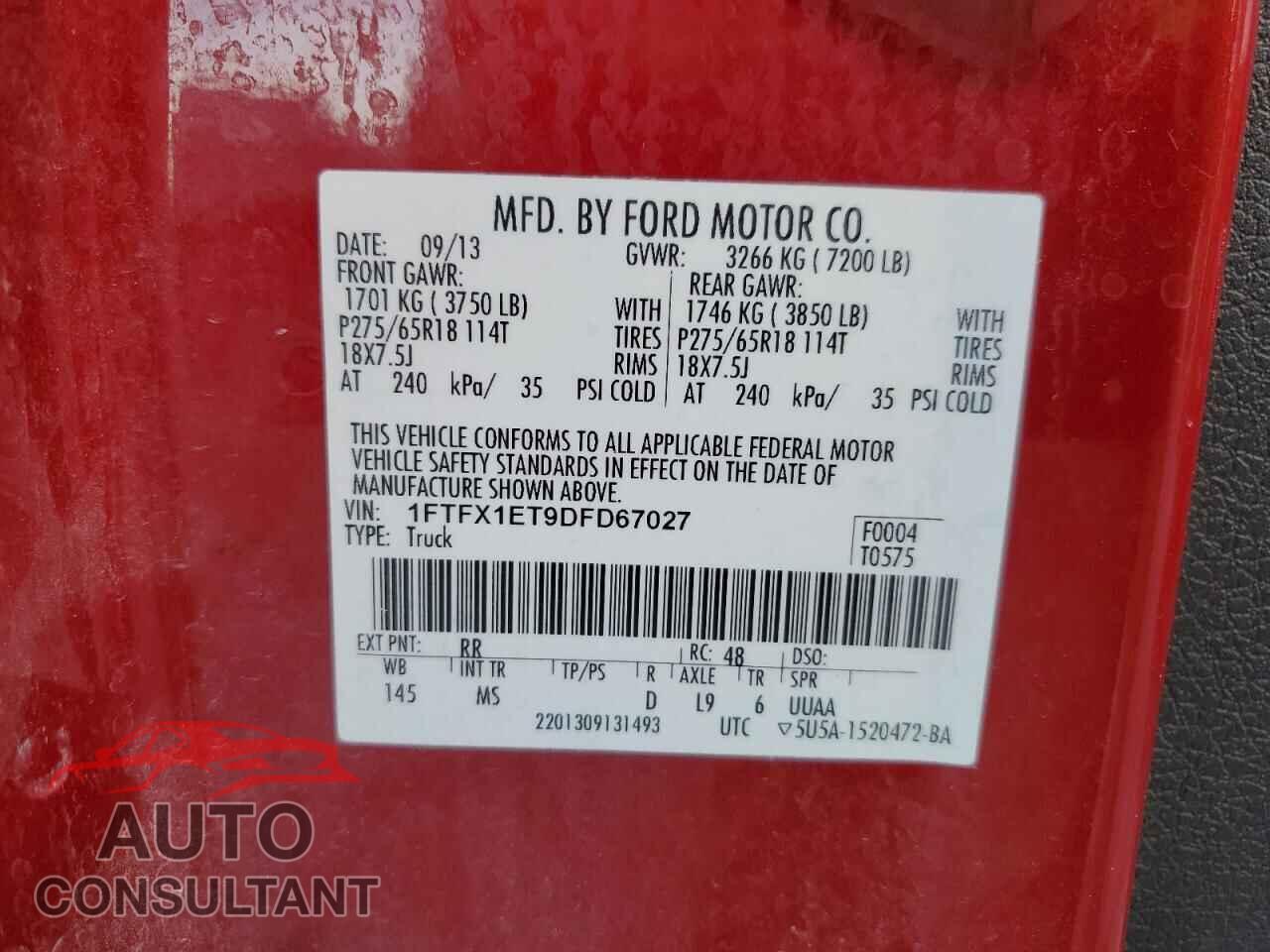FORD F-150 2013 - 1FTFX1ET9DFD67027