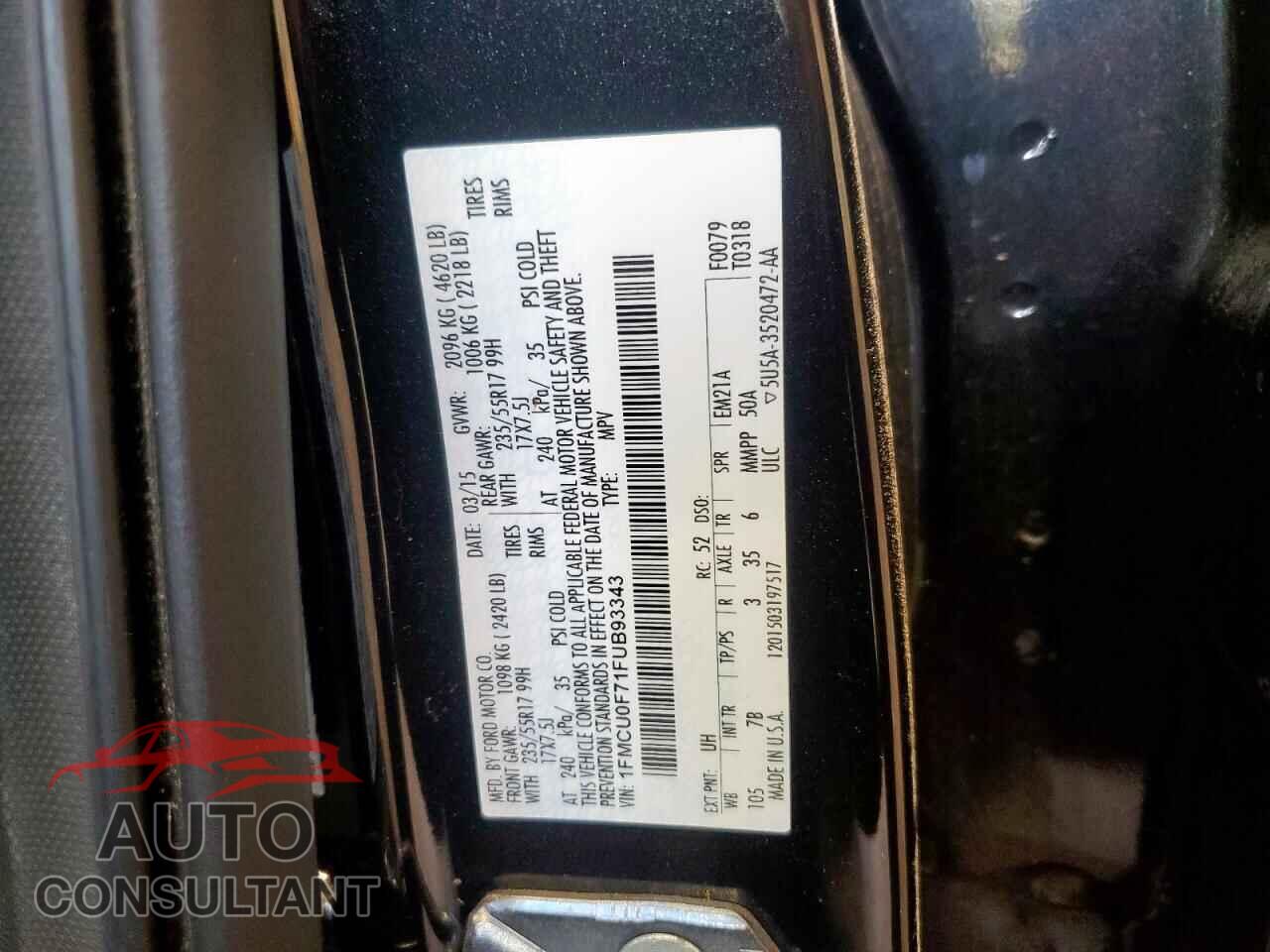 FORD ESCAPE 2015 - 1FMCU0F71FUB93343