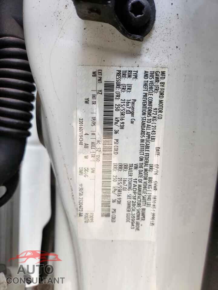 FORD FOCUS 2016 - 1FADP3F28GL359943