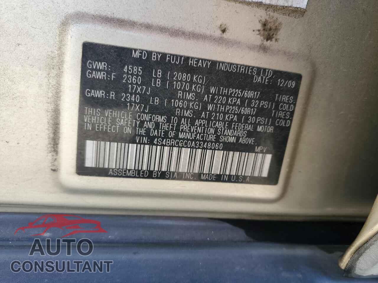 SUBARU OUTBACK 2010 - 4S4BRCCC0A3348060