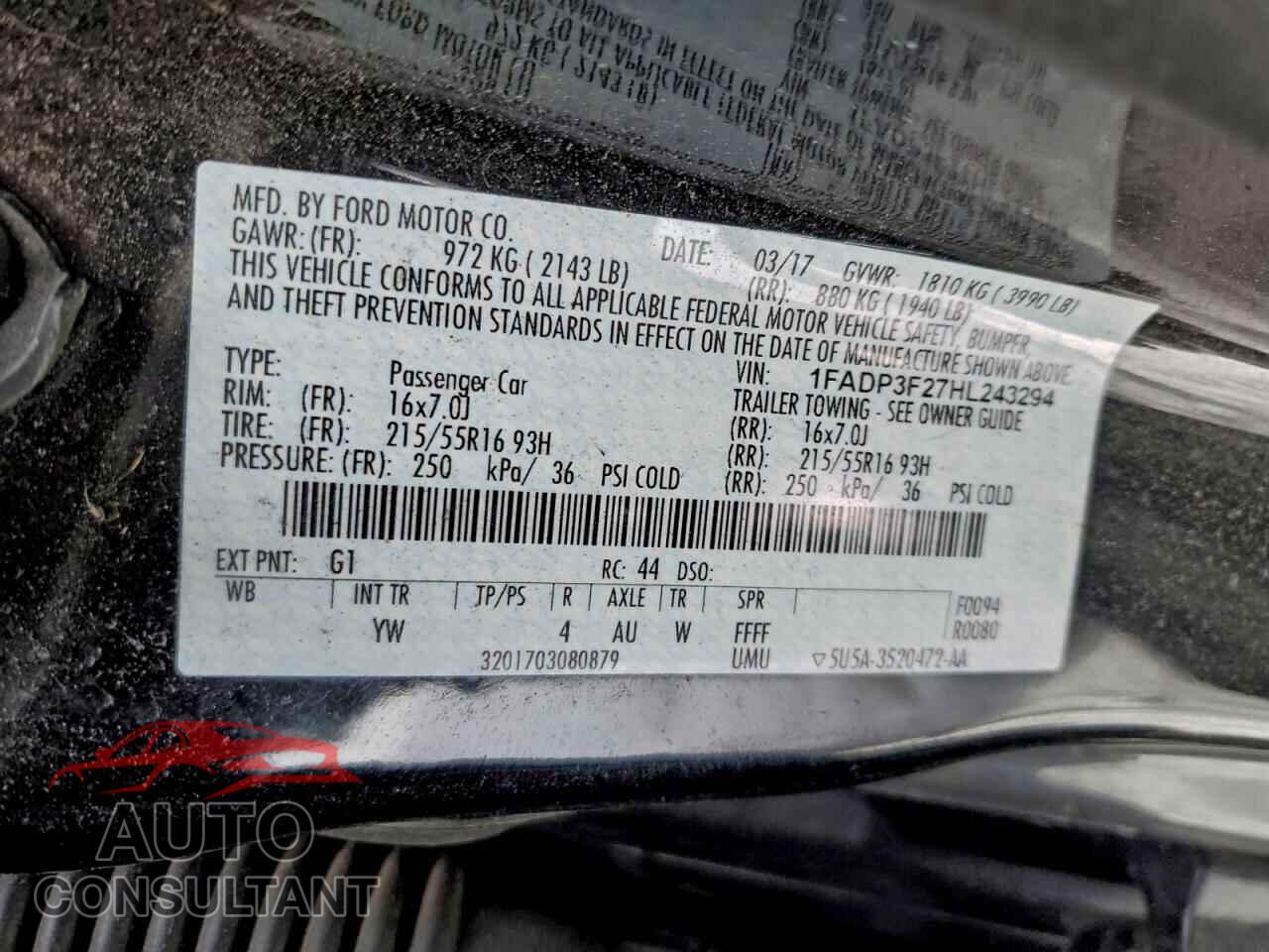 FORD FOCUS 2017 - 1FADP3F27HL243294