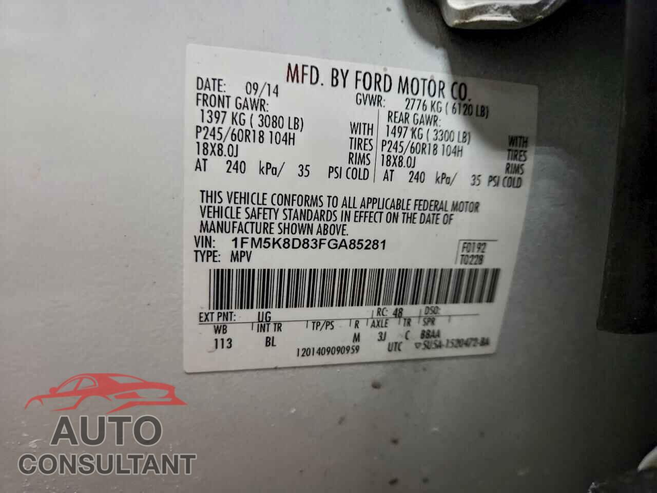 FORD EXPLORER 2015 - 1FM5K8D83FGA85281