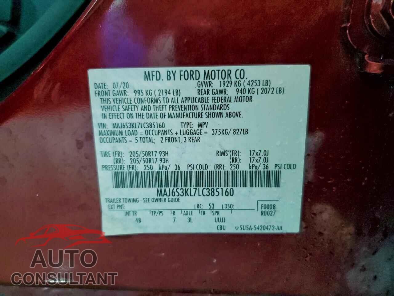 FORD ECOSPORT 2020 - MAJ6S3KL7LC385160