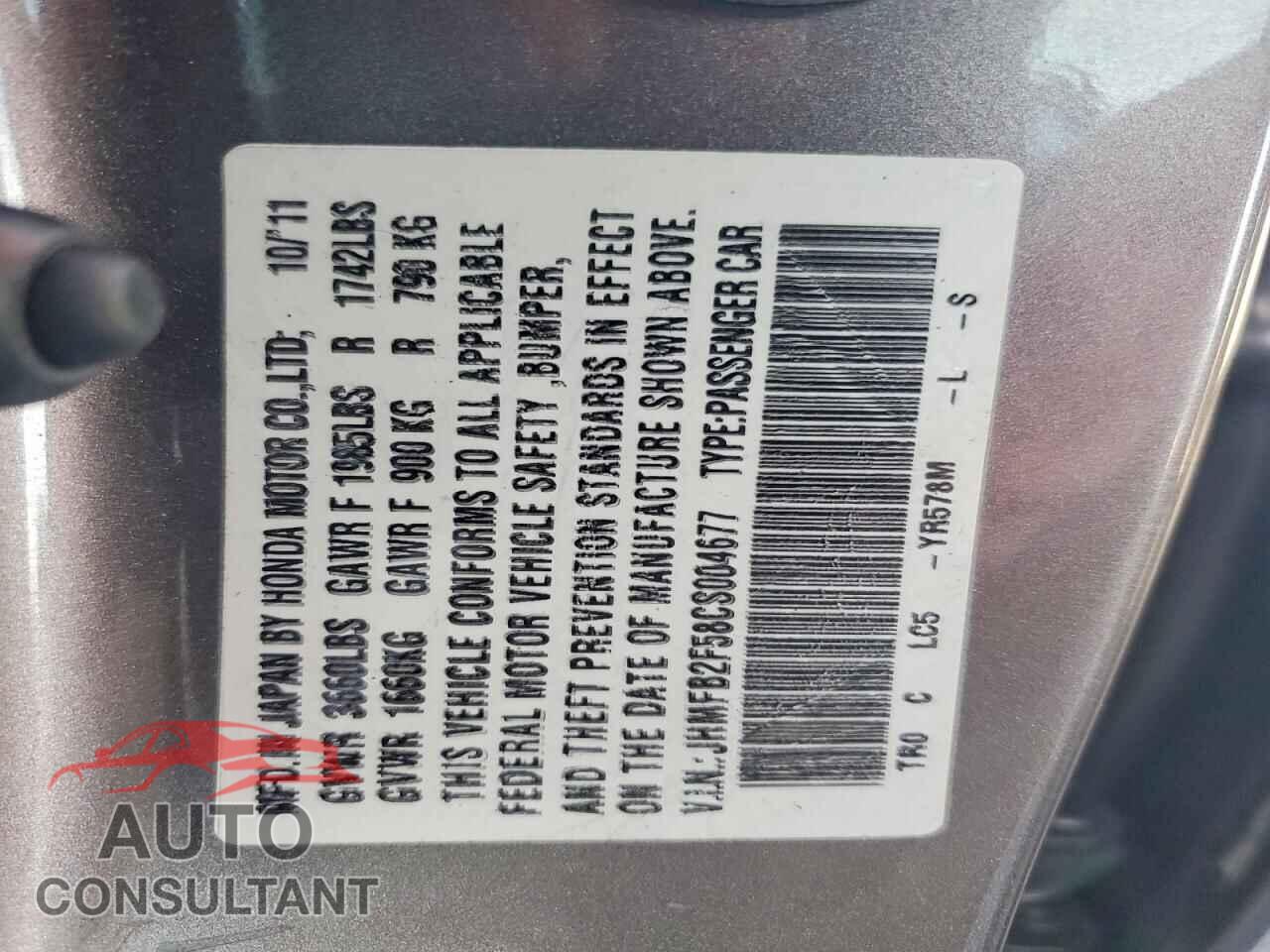HONDA CIVIC 2012 - JHMFB2F58CS004677