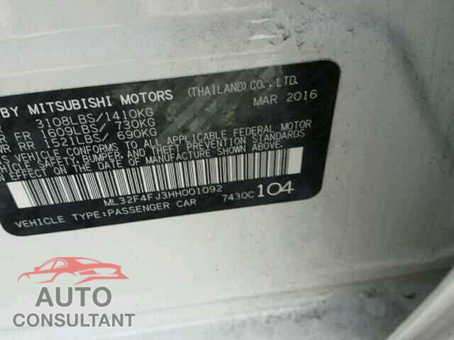 MITSUBISHI MIRAGE 2017 - ML32F4FJ3HH001092