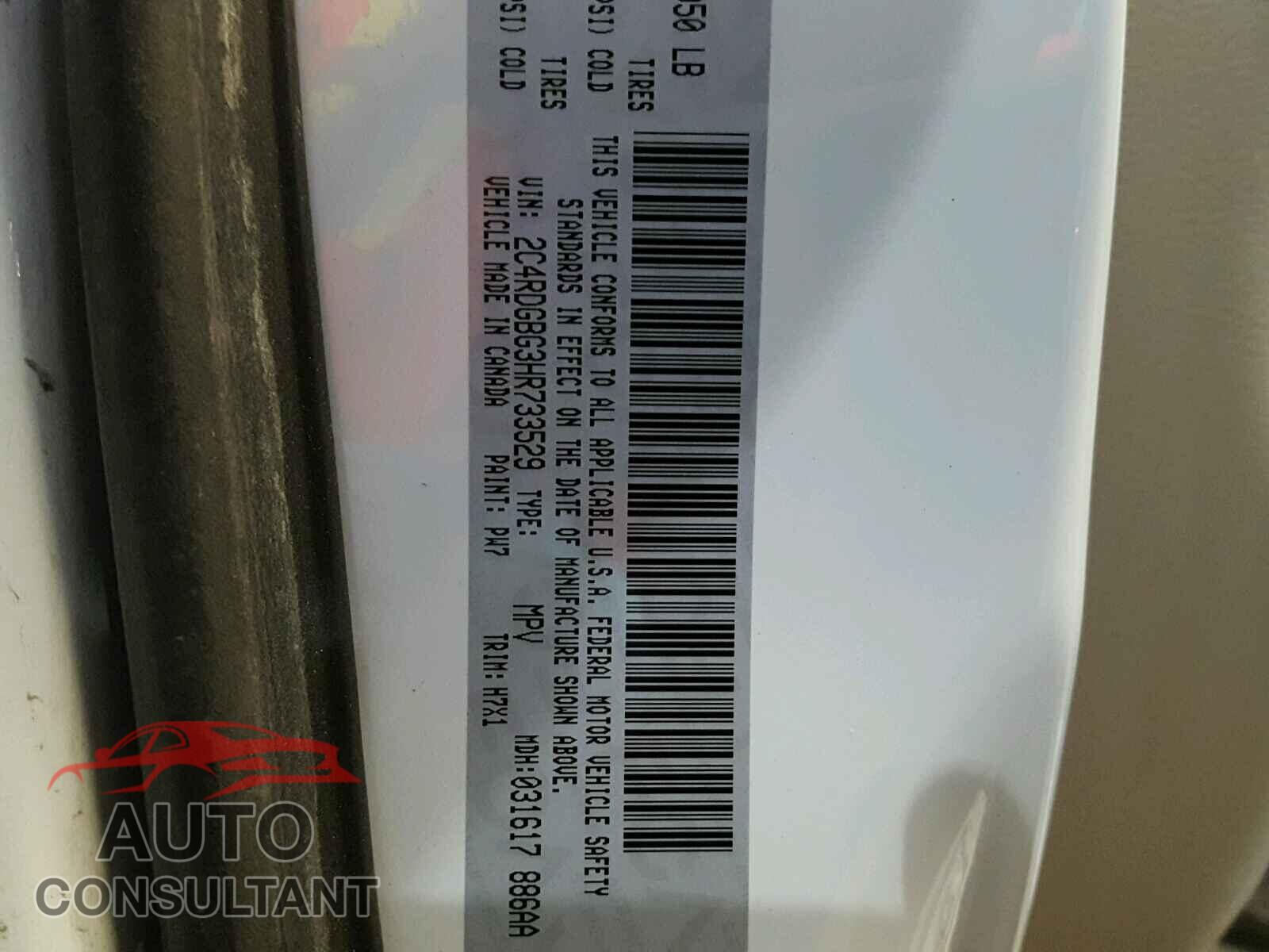 DODGE CARAVAN 2017 - 2C4RDGBG3HR733529