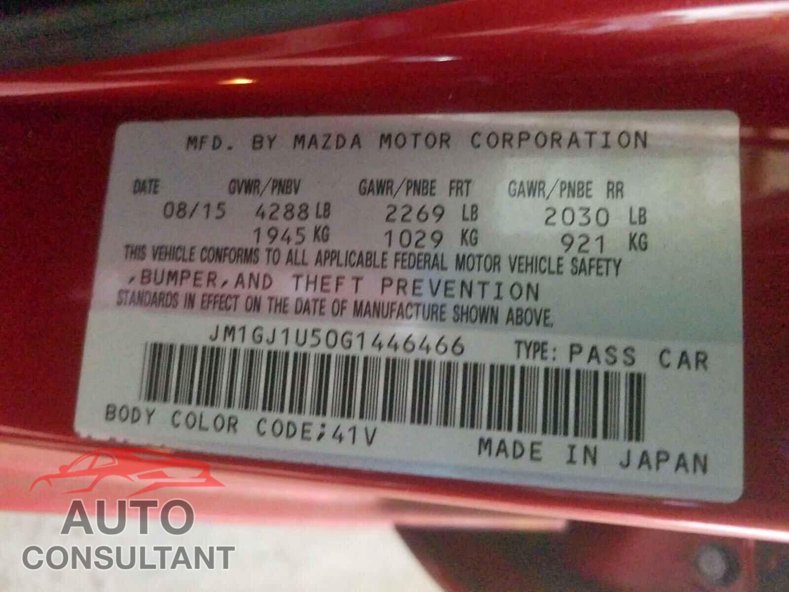 MAZDA 6 2016 - 4S4BSAFC2K3319875