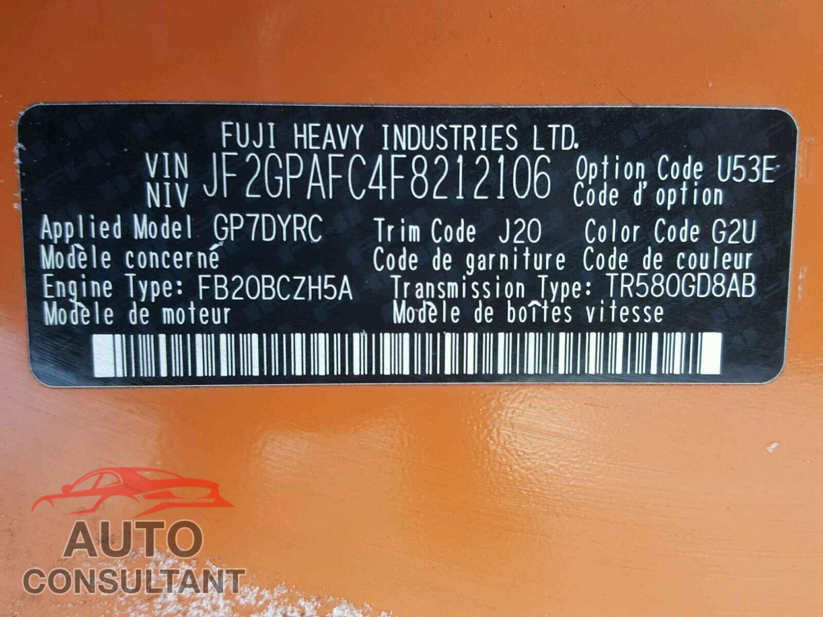 SUBARU XV 2015 - JF2GPAFC4F8212106
