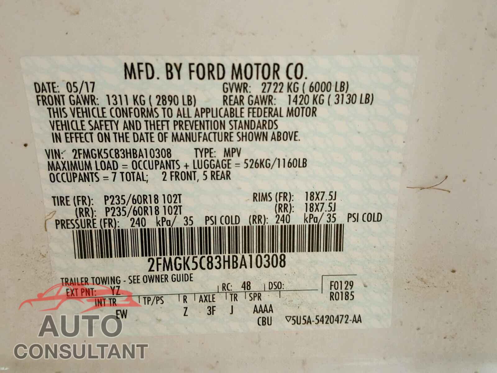 FORD FLEX 2017 - 2FMGK5C83HBA10308