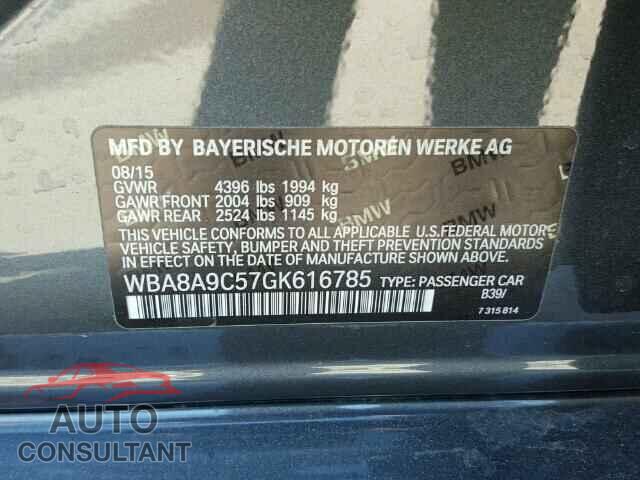BMW 3 SERIES 2016 - WBA8A9C57GK616785