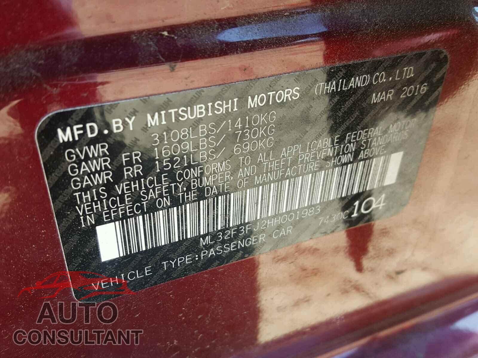 MITSUBISHI MIRAGE 2017 - ML32F3FJ2HH001983