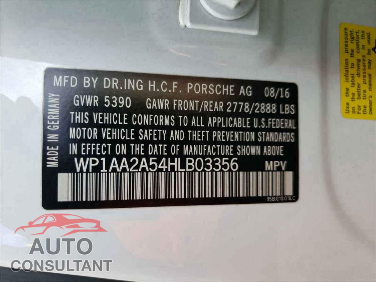 PORSCHE MACAN 2017 - WP1AA2A54HLB03356