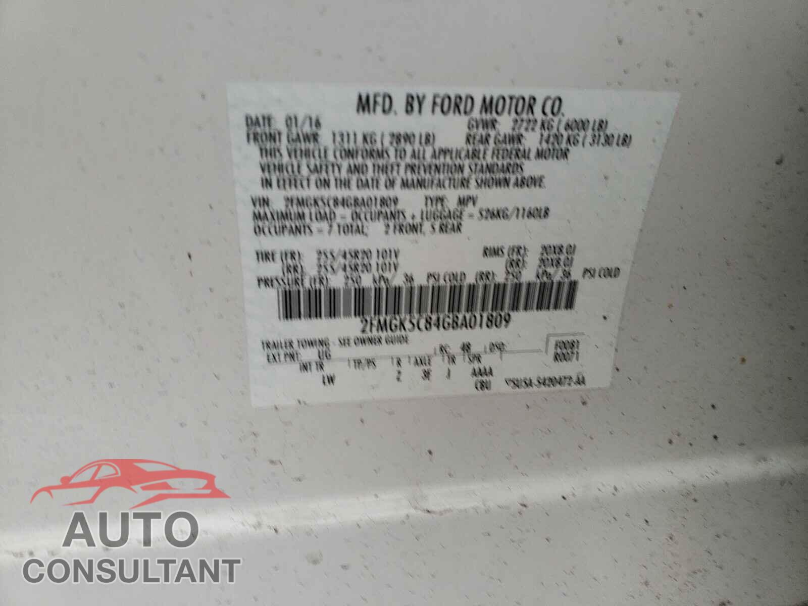 FORD FLEX 2016 - 2FMGK5C84GBA01809