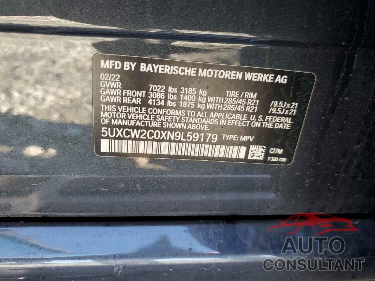 BMW X7 2022 - 5UXCW2C0XN9L59179