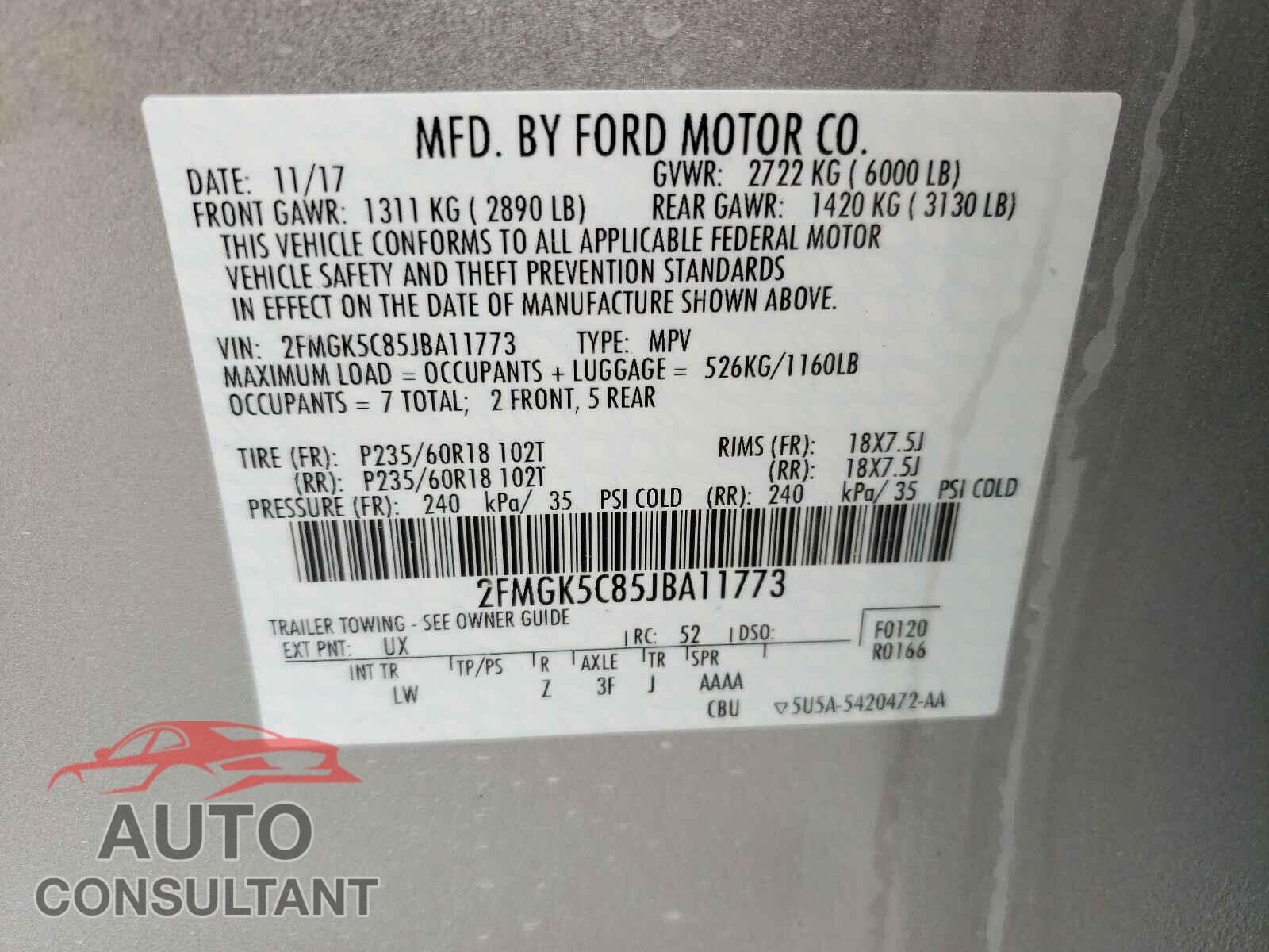 FORD FLEX 2018 - 2FMGK5C85JBA11773