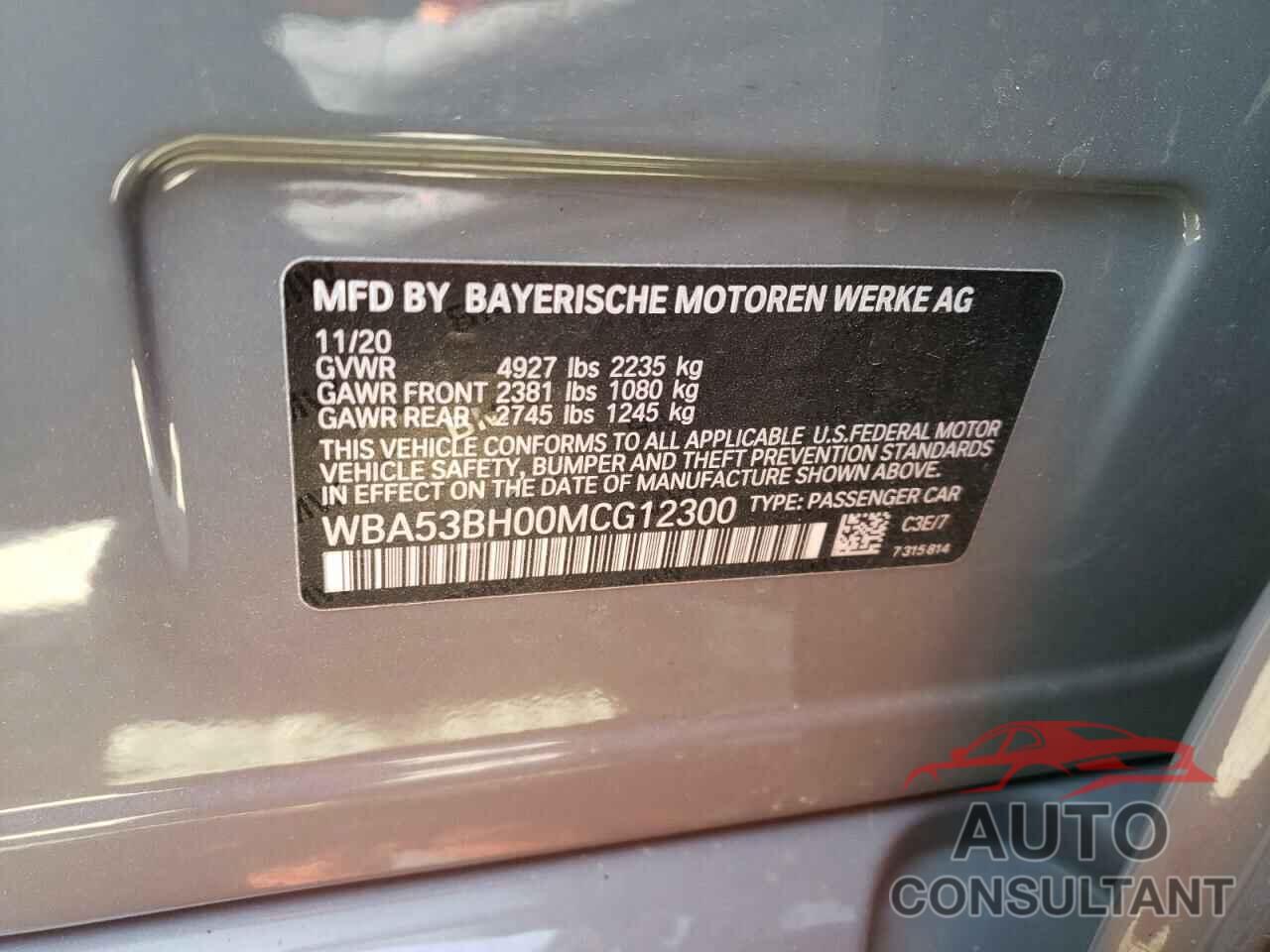 BMW 5 SERIES 2021 - WBA53BH00MCG12300