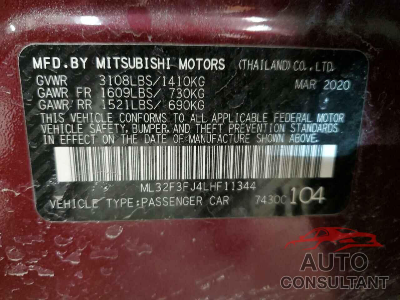 MITSUBISHI MIRAGE 2020 - ML32F3FJ4LHF11344