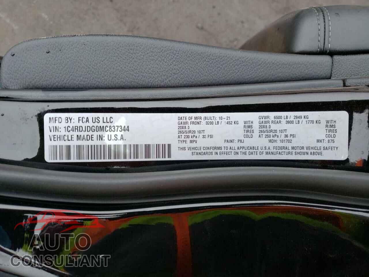 DODGE DURANGO 2021 - 1C4RDJDG0MC837344