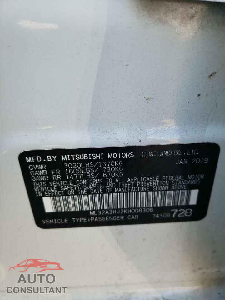 MITSUBISHI MIRAGE 2019 - ML32A3HJ2KH008306