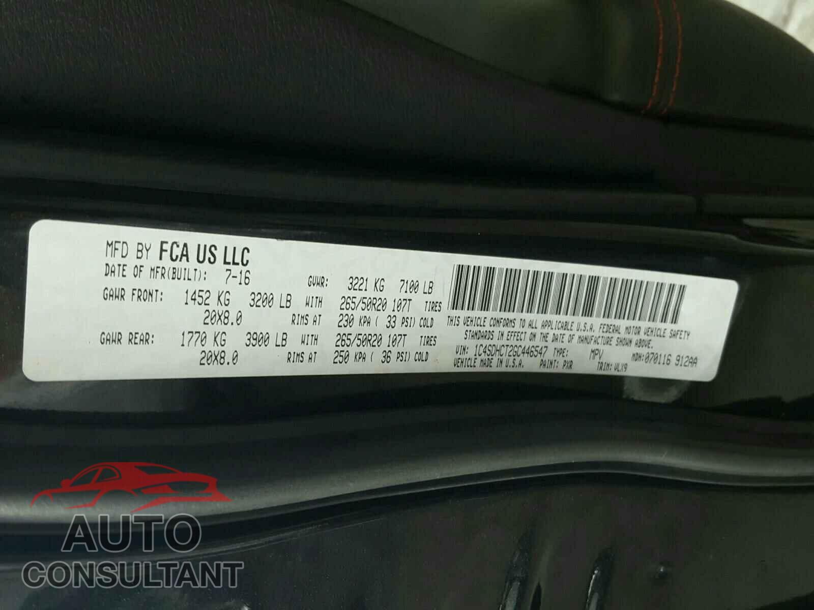 DODGE DURANGO 2016 - 1C4SDHCT2GC446547