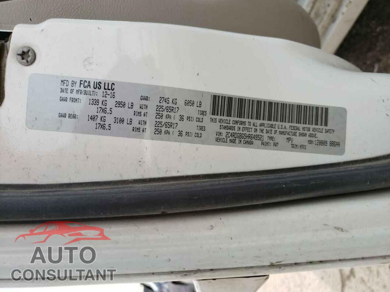 DODGE CARAVAN 2017 - 2C4RDGBG5HR649521