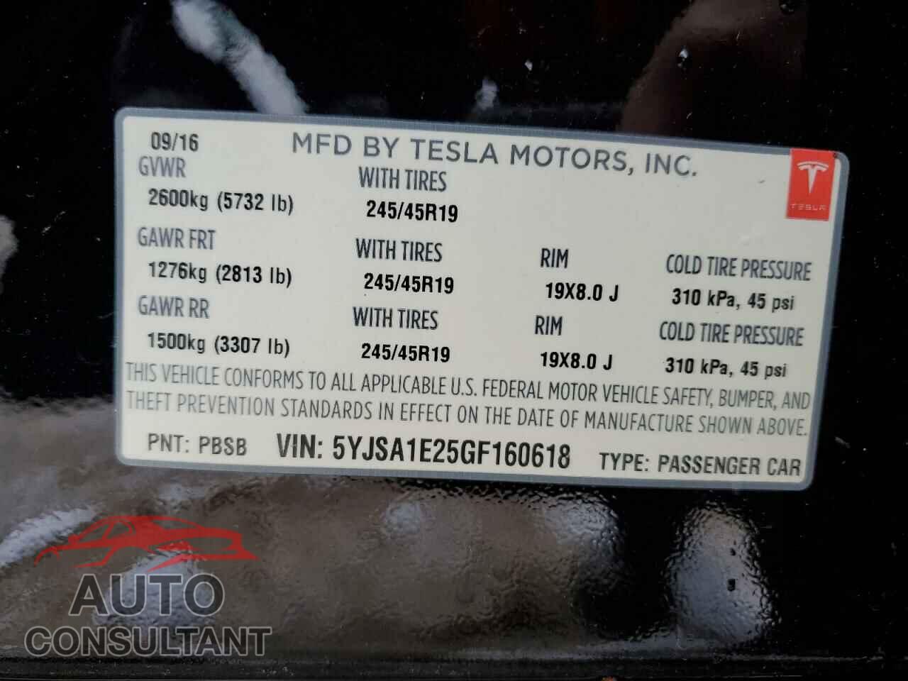 TESLA MODEL S 2016 - 5YJSA1E25GF160618