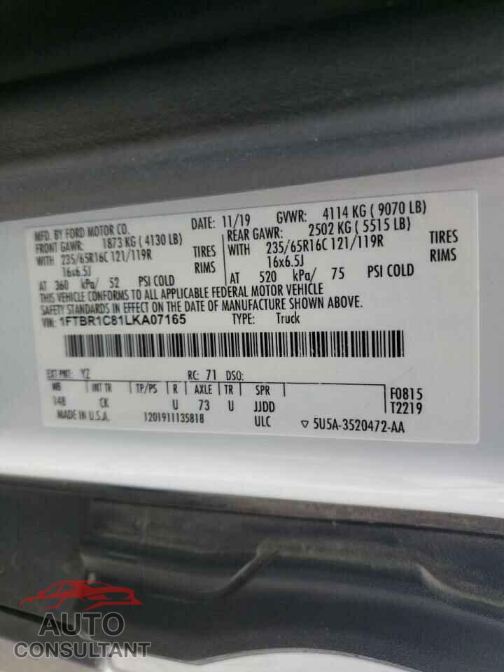 FORD TRANSIT CO 2020 - 1FTBR1C81LKA07165