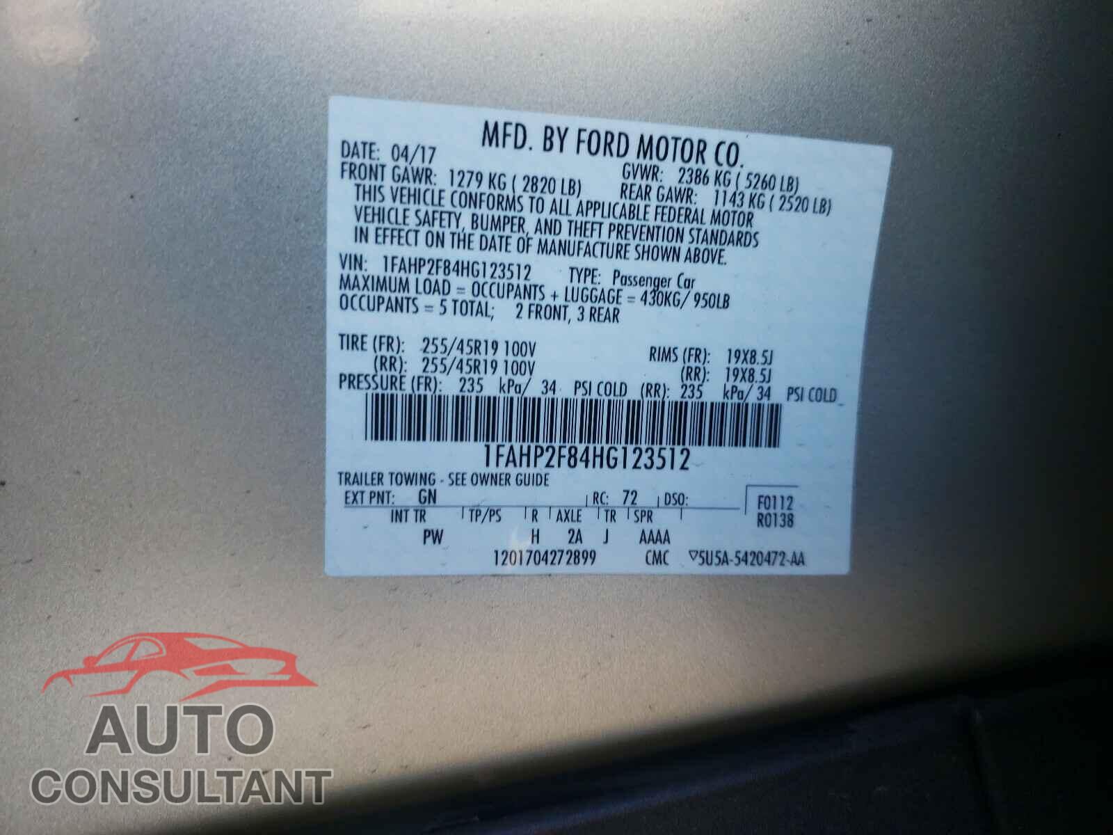 FORD TAURUS 2017 - 1FAHP2F84HG123512