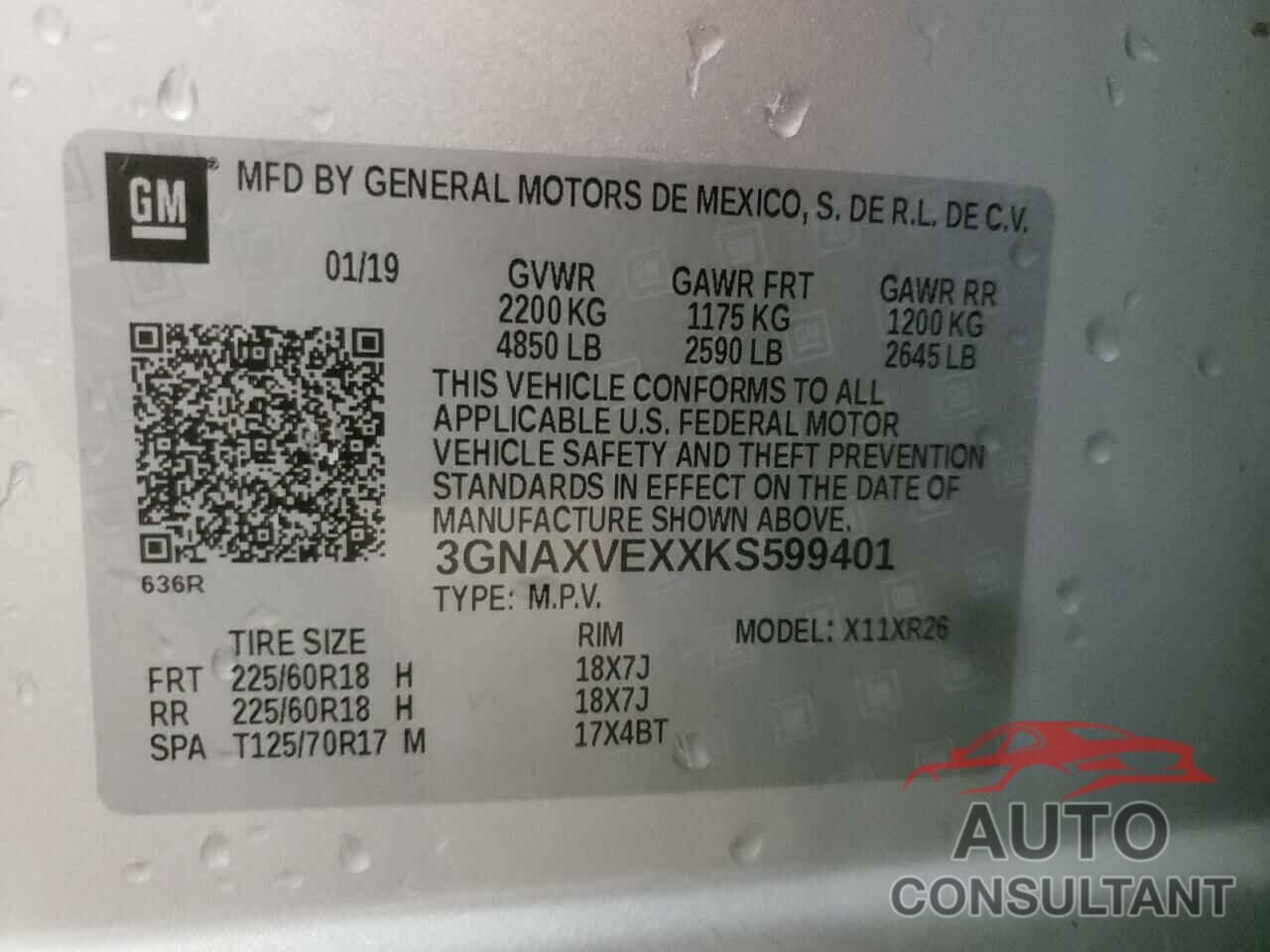 CHEVROLET EQUINOX 2019 - 3GNAXVEXXKS599401