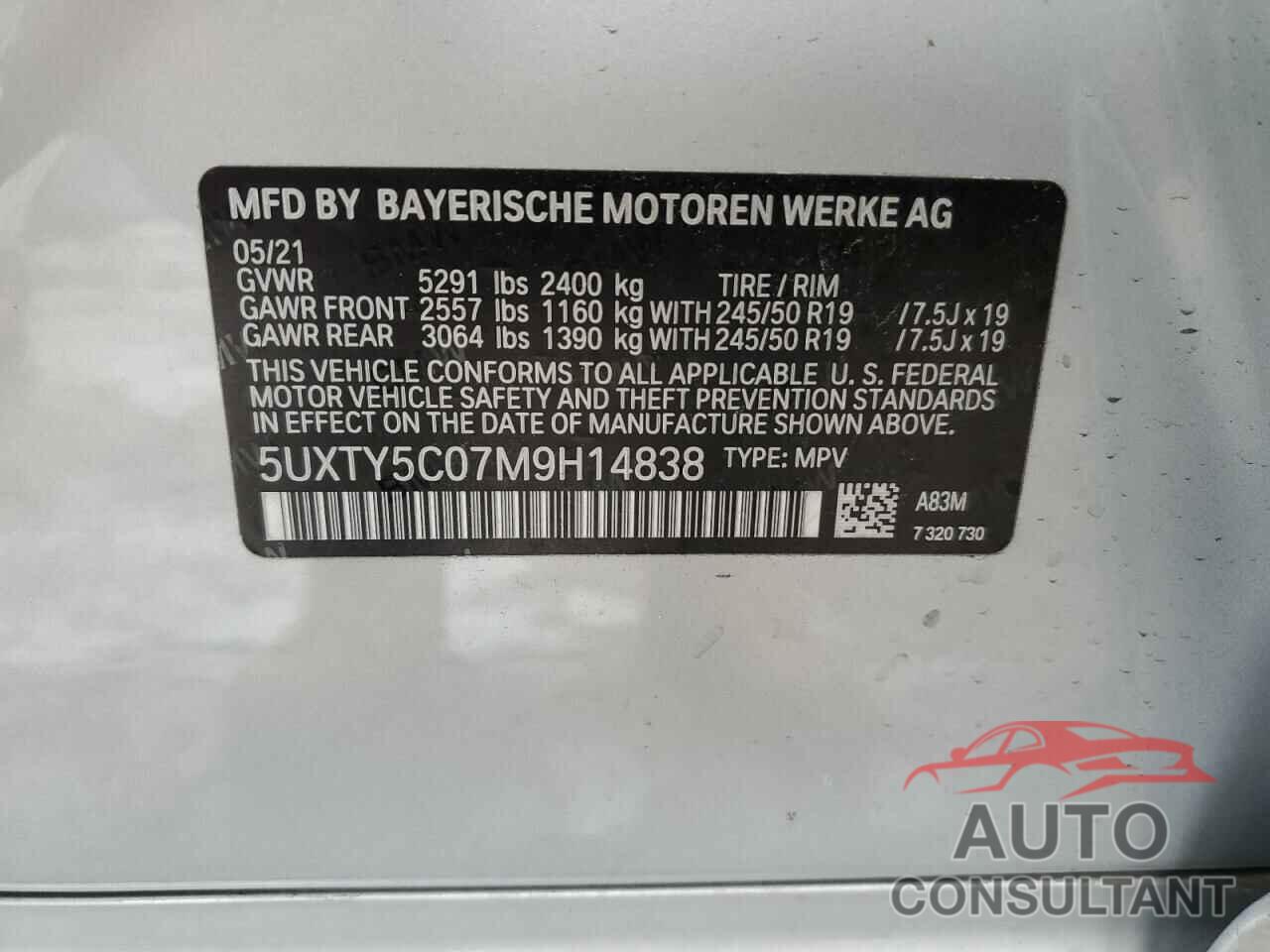 BMW X3 2021 - 5UXTY5C07M9H14838