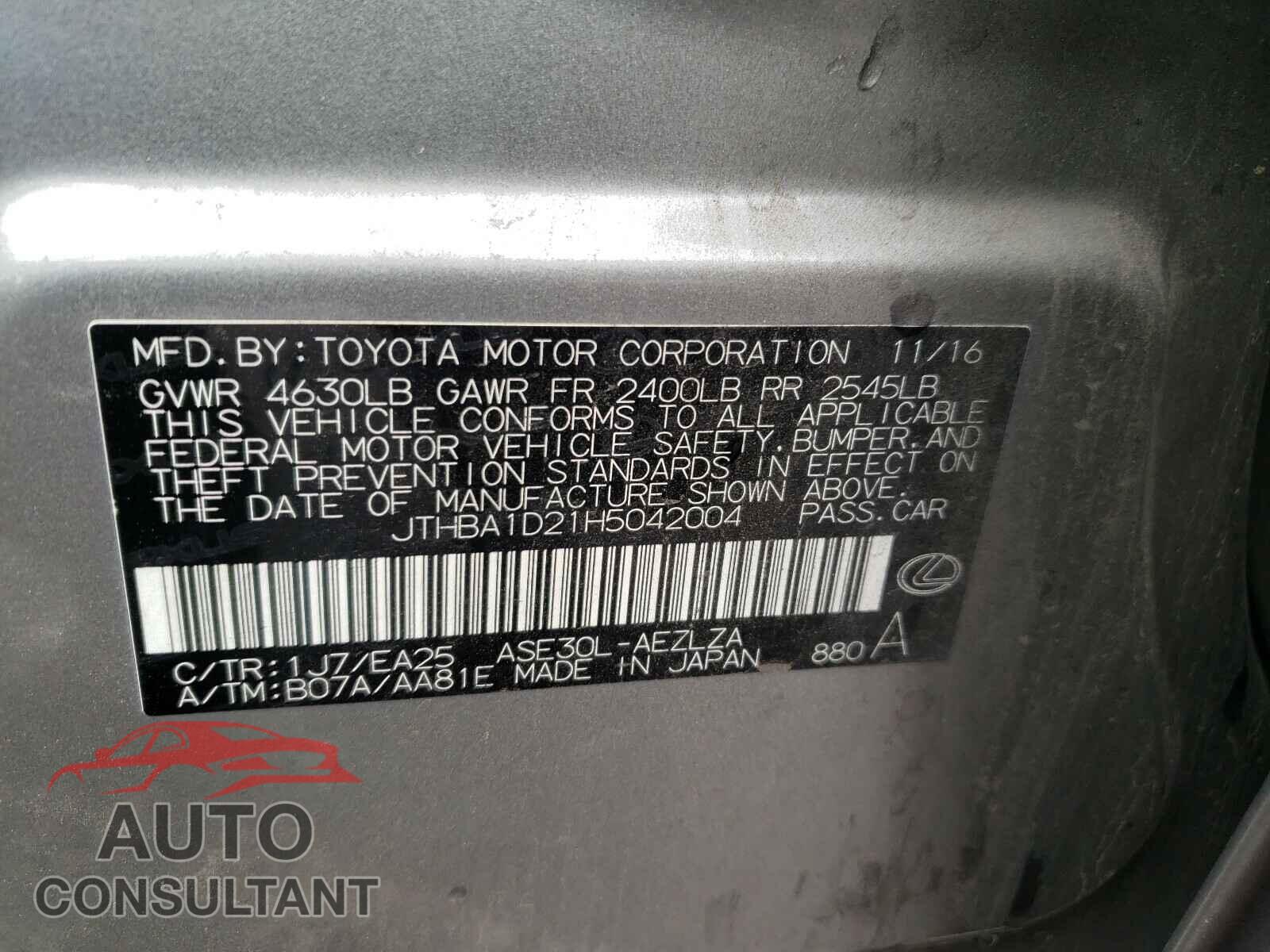 LEXUS IS 2017 - JTHBA1D21H5042004
