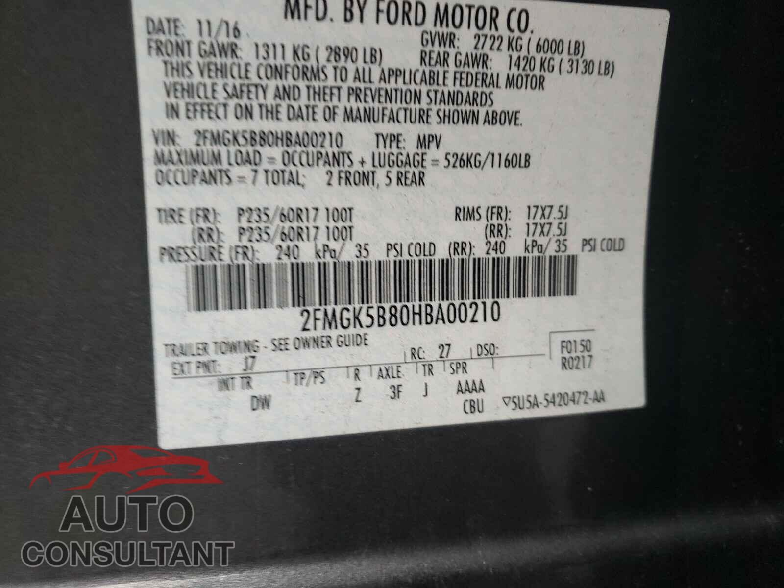FORD FLEX 2017 - 2FMGK5B80HBA00210