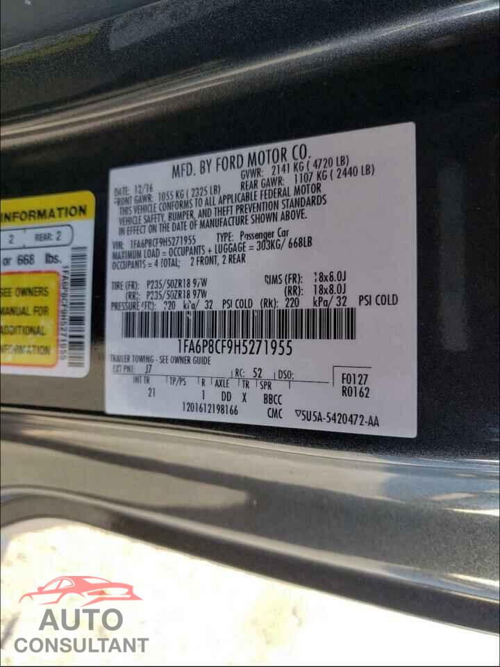 FORD MUSTANG 2017 - 1FA6P8CF9H5271955