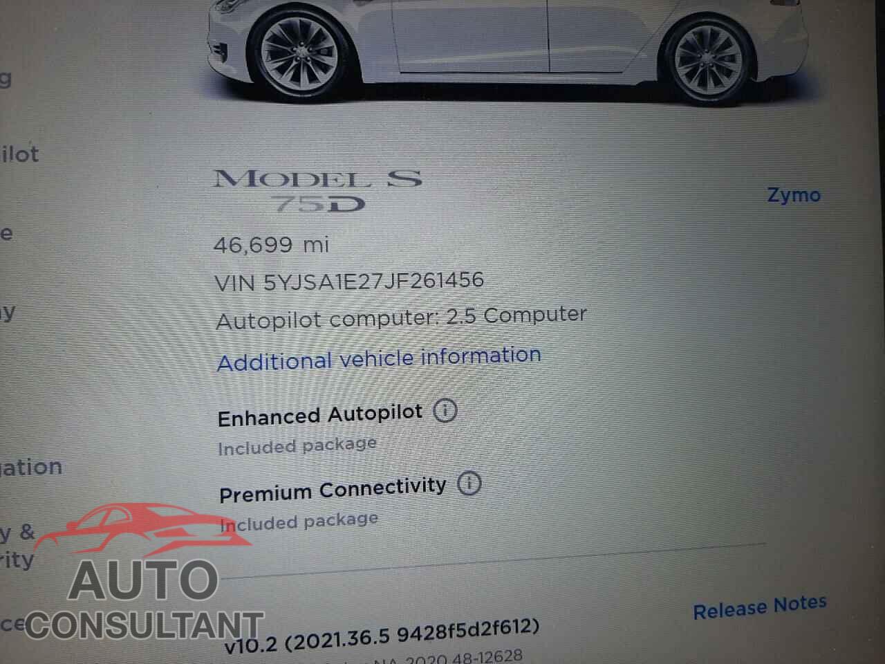 TESLA MODEL S 2018 - 5YJSA1E27JF261456