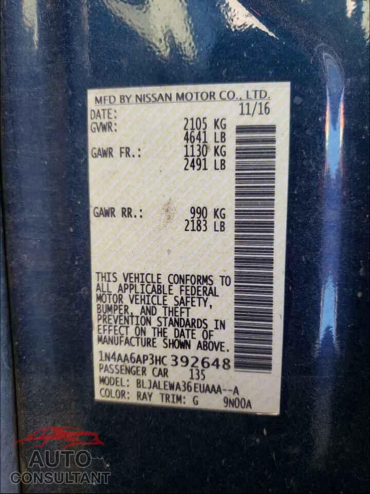 NISSAN MAXIMA 2017 - 1N4AA6AP3HC392648