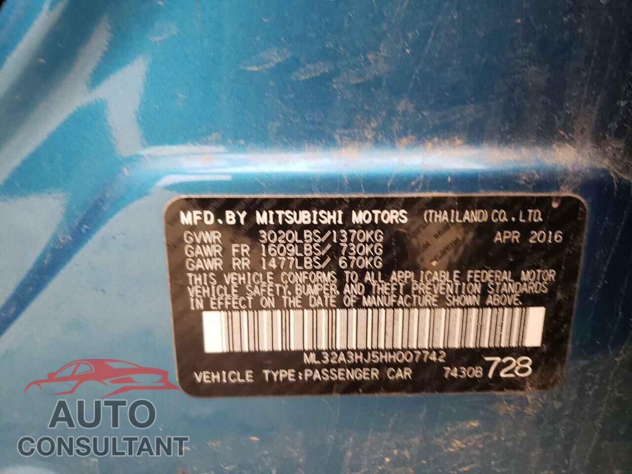 MITSUBISHI MIRAGE 2017 - ML32A3HJ5HH007742