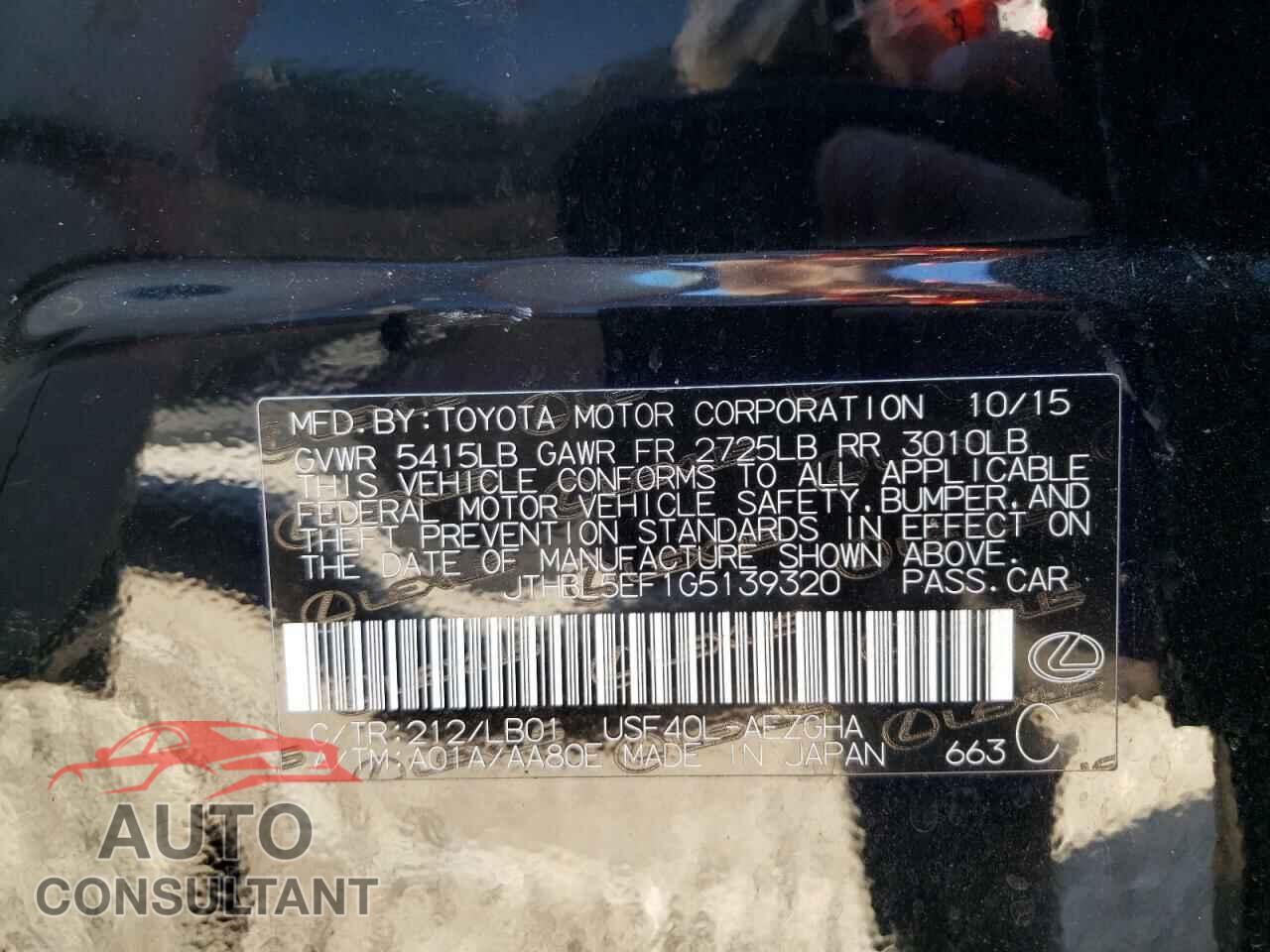 LEXUS LS460 2016 - JTHBL5EF1G5139320