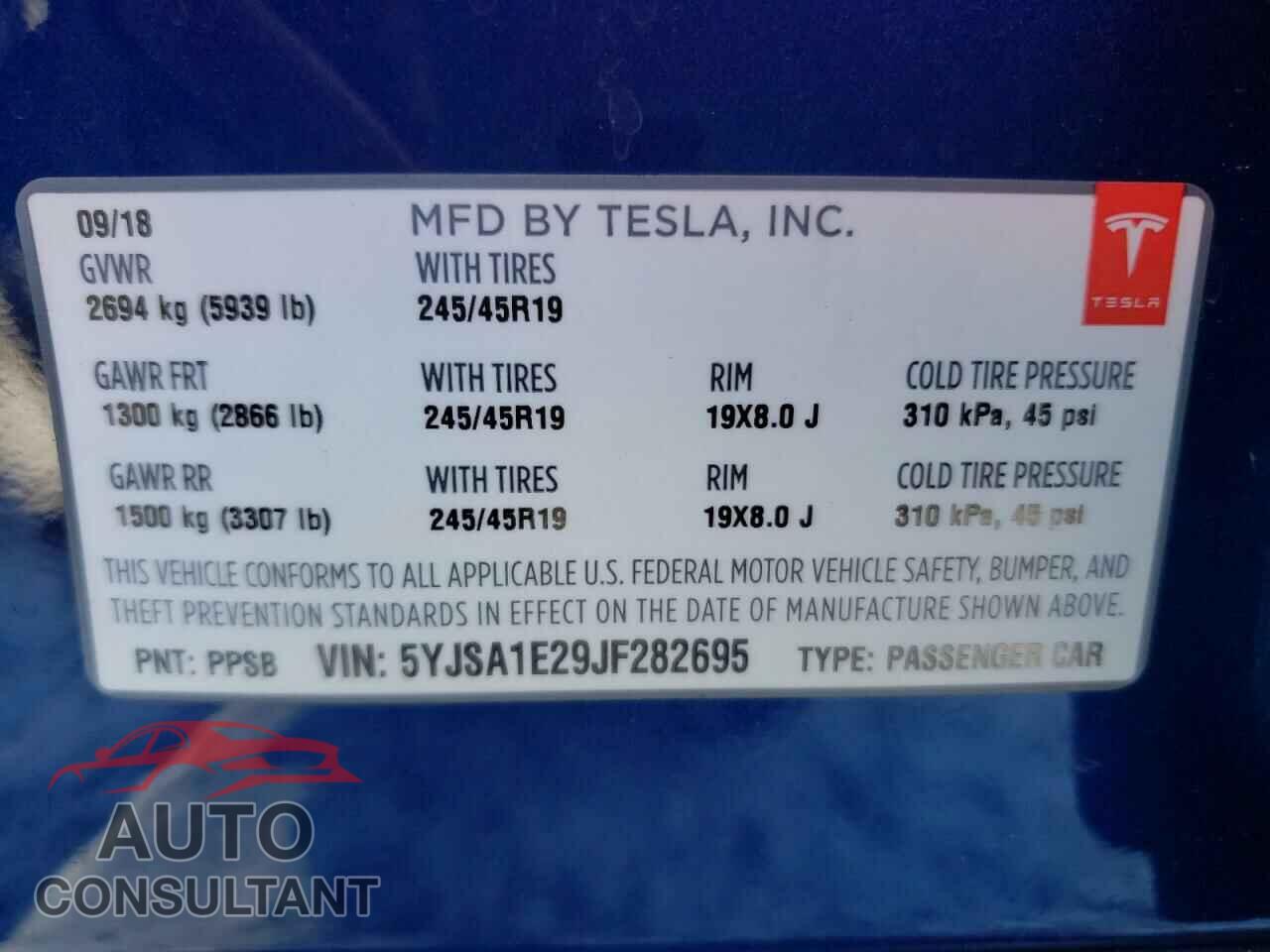 TESLA MODEL S 2018 - 5YJSA1E29JF282695