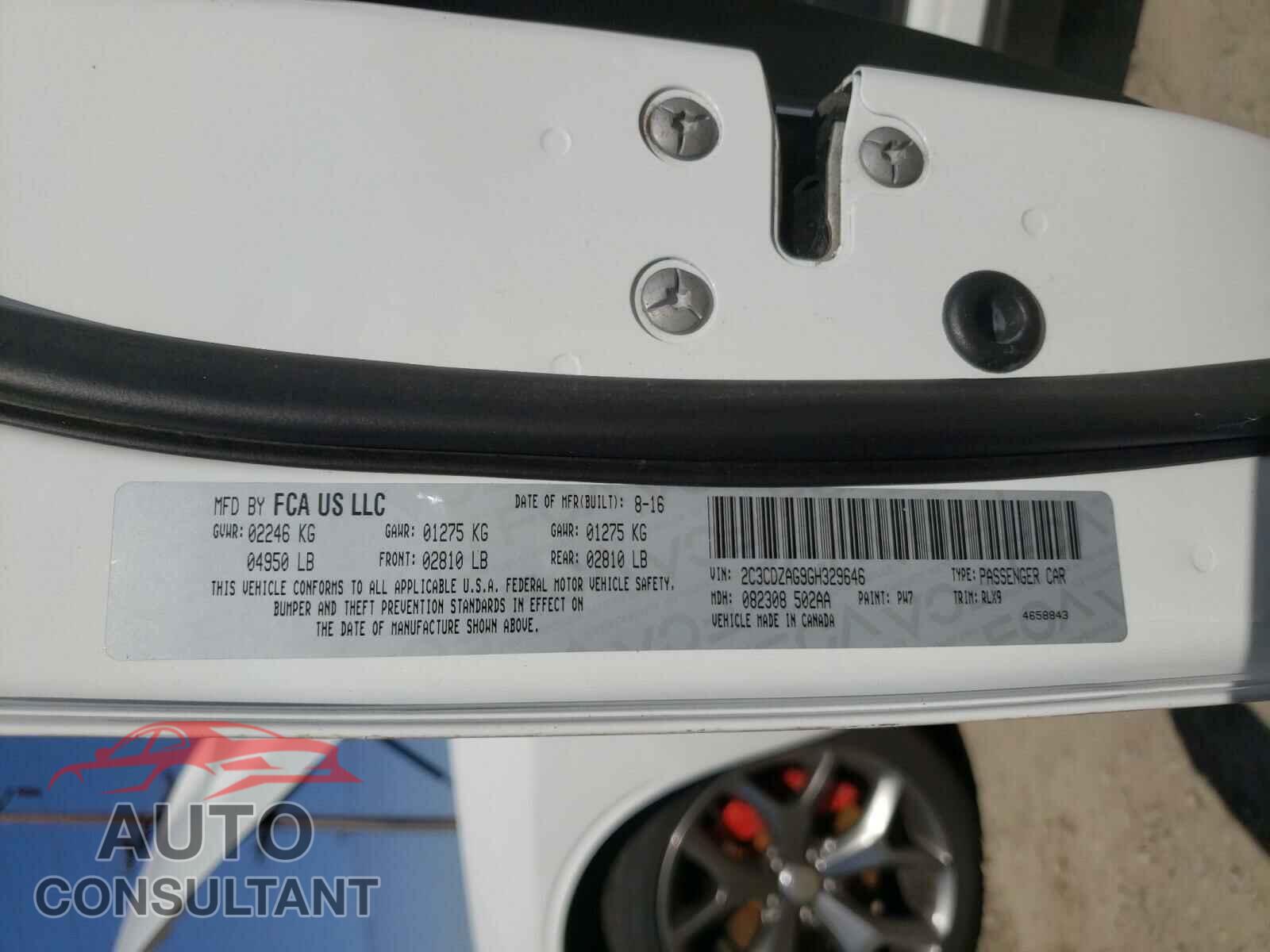 DODGE CHALLENGER 2016 - 2C3CDZAG9GH329646