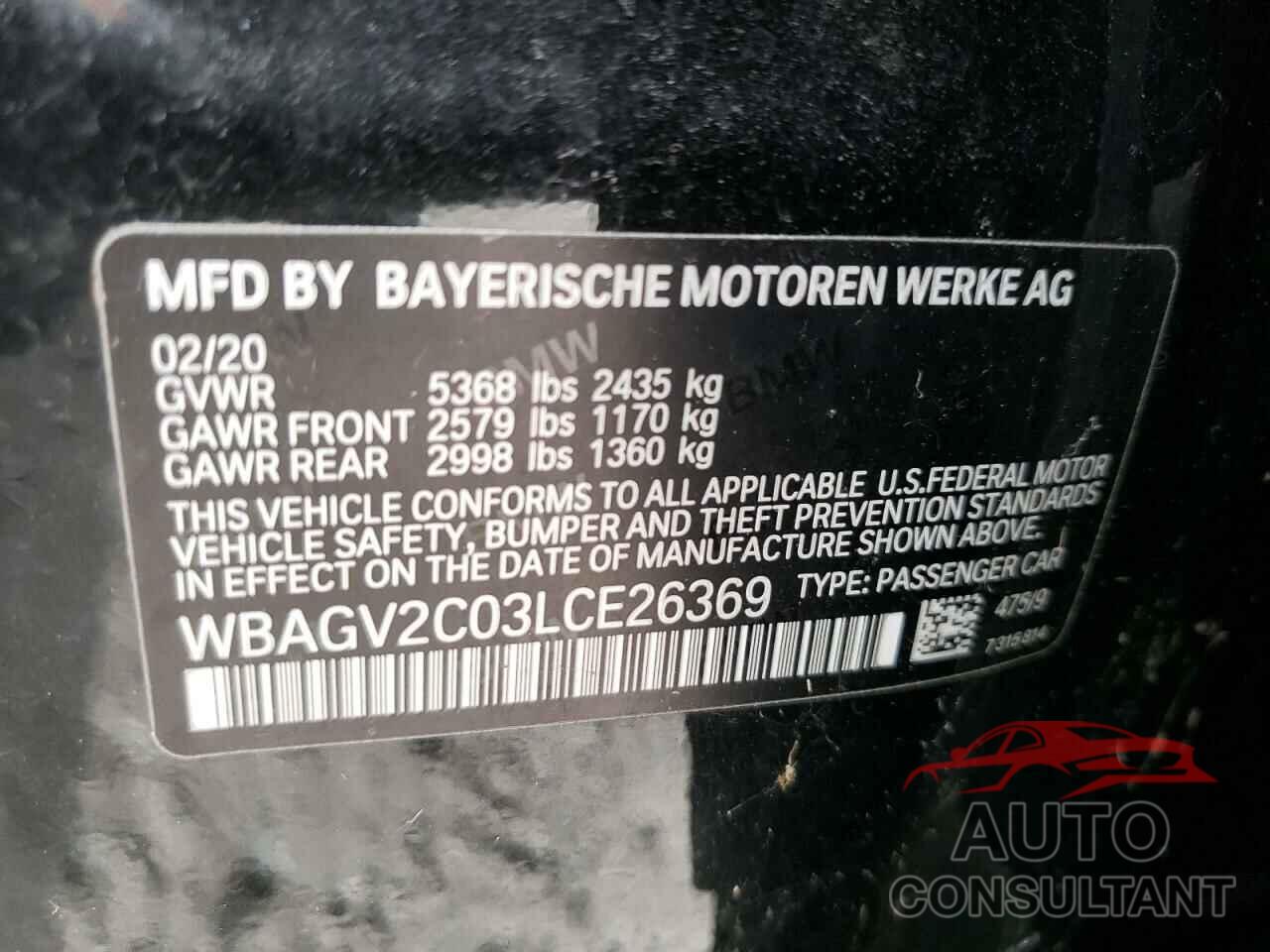 BMW 8 SERIES 2020 - WBAGV2C03LCE26369