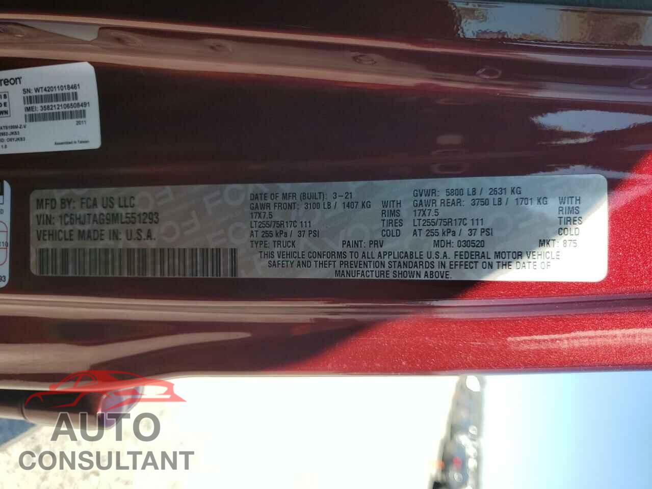 JEEP GLADIATOR 2021 - 1C6HJTAG9ML551293