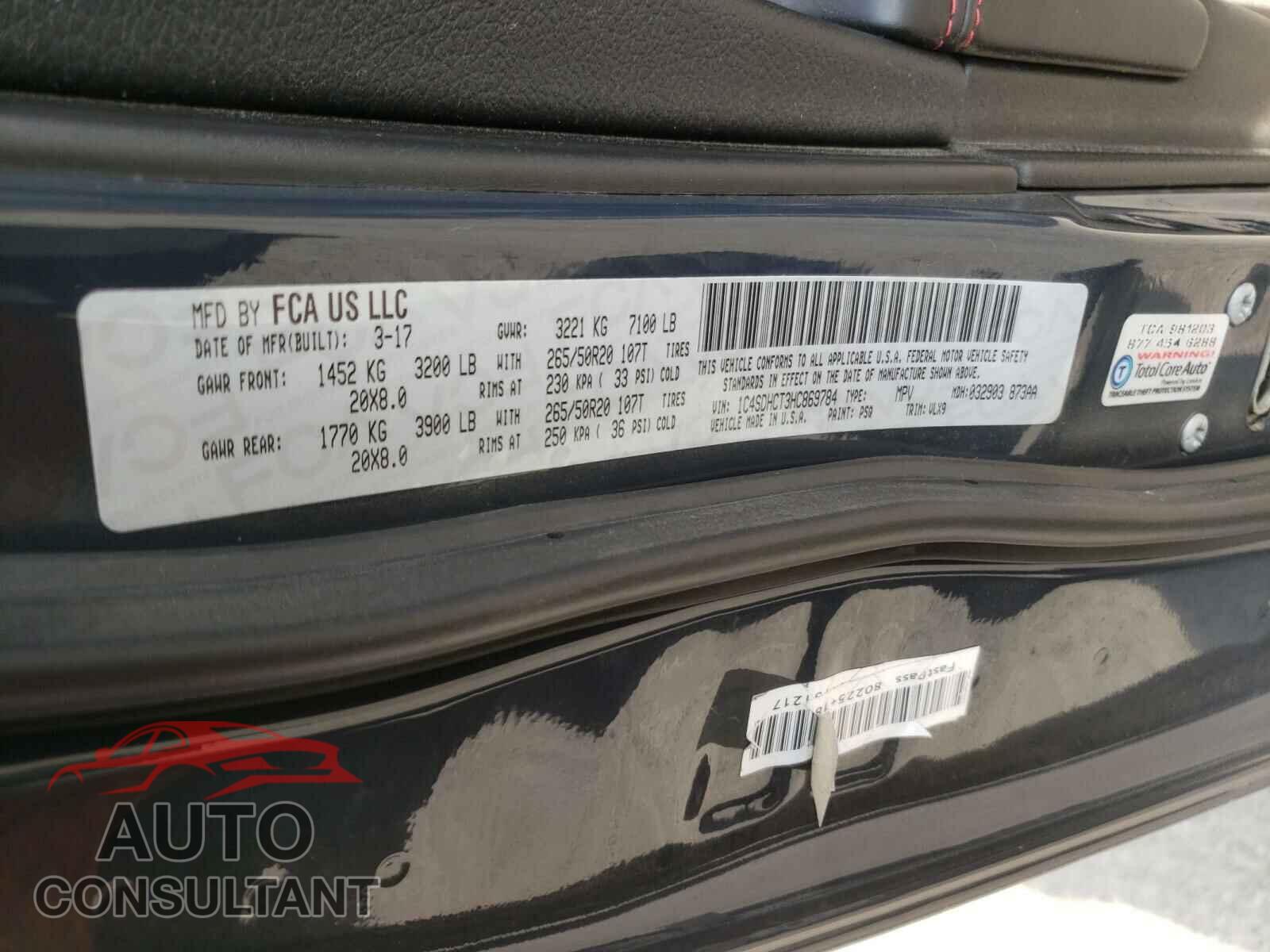 DODGE DURANGO 2017 - 1C4SDHCT3HC869784