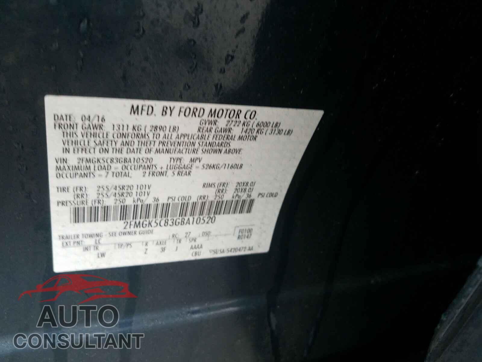 FORD FLEX 2016 - 2FMGK5C83GBA10520