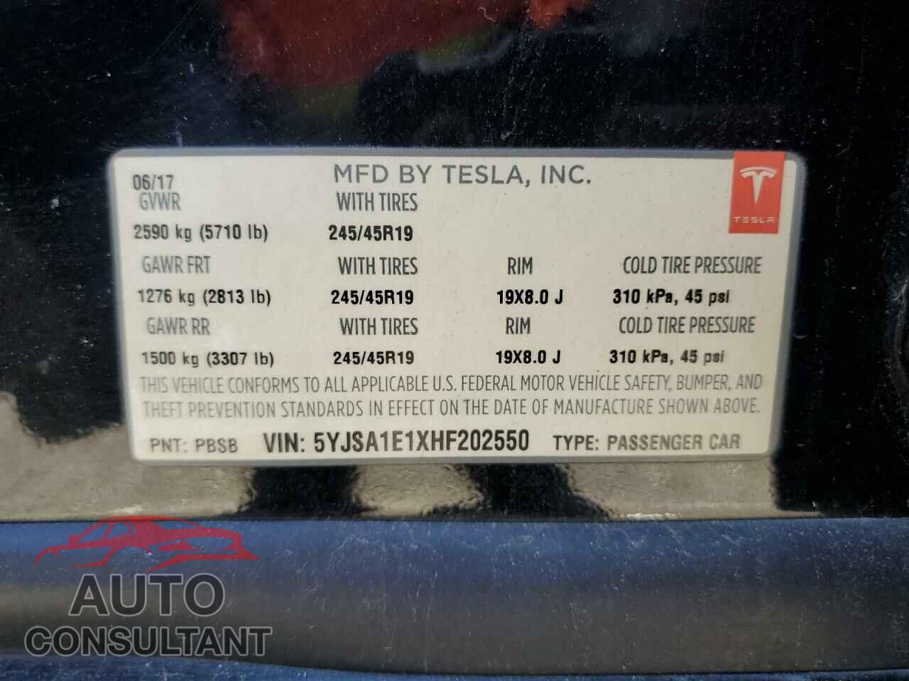 TESLA MODEL S 2017 - 5YJSA1E1XHF202550
