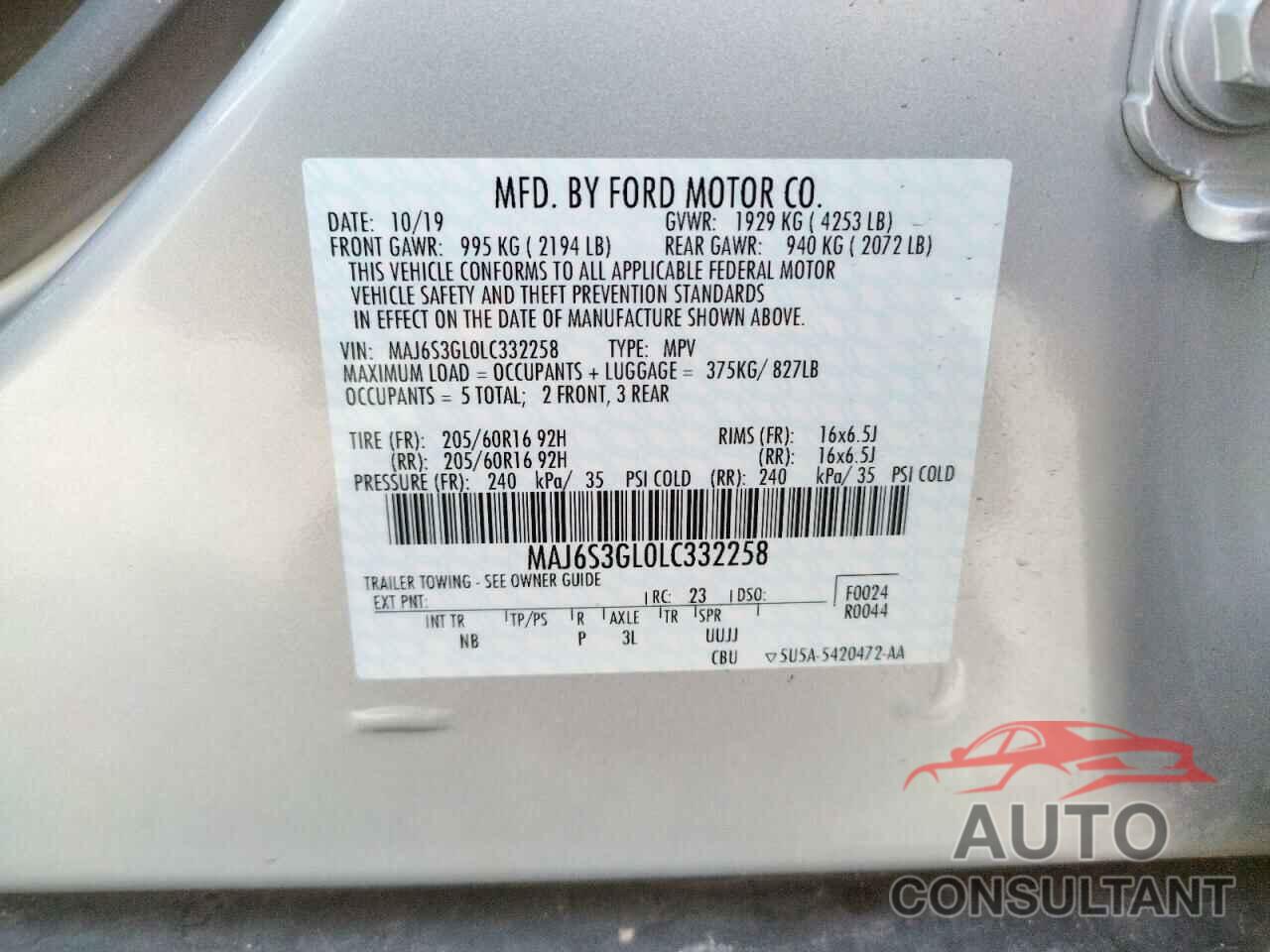 FORD ALL OTHER 2020 - MAJ6S3GL0LC332258