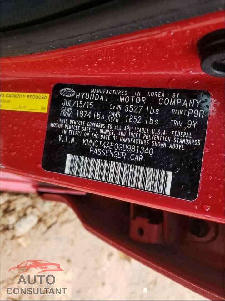 HYUNDAI ACCENT 2016 - KMHCT4AE0GU981340