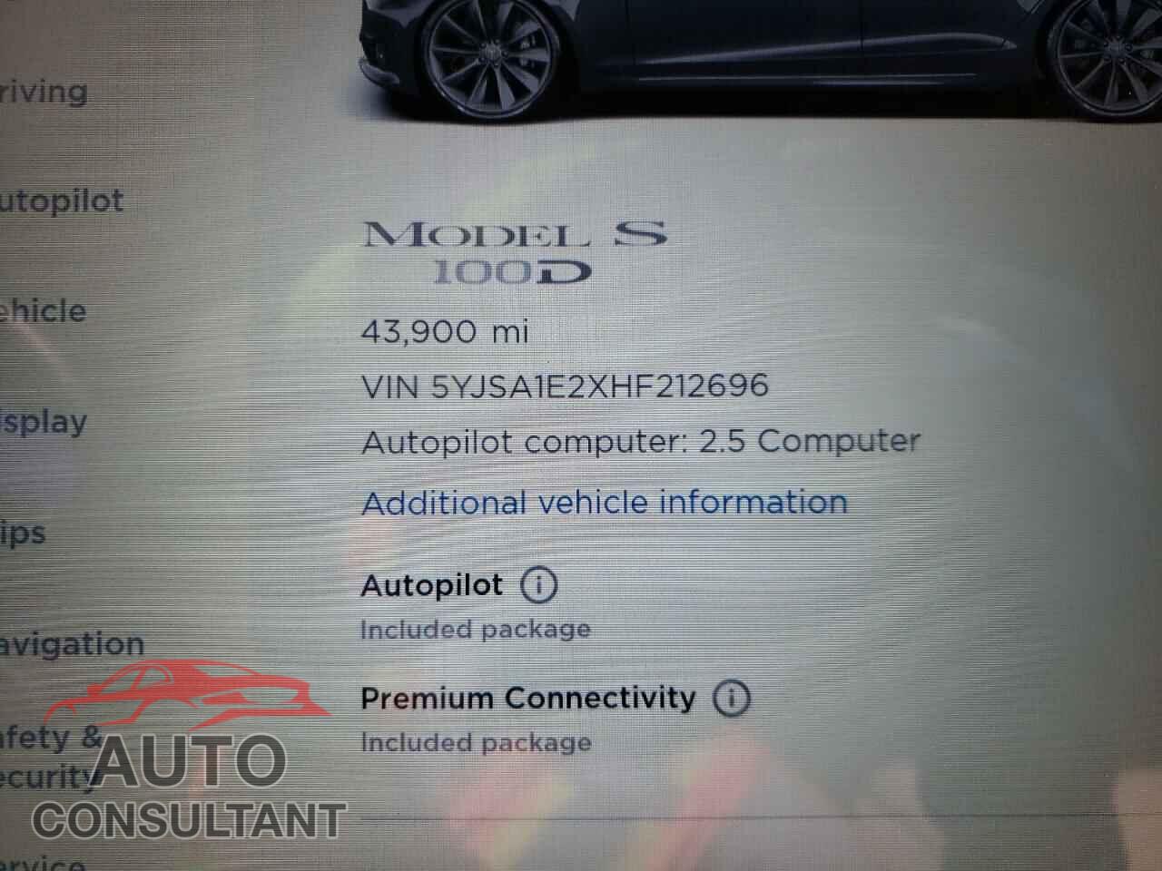 TESLA MODEL S 2017 - 5YJSA1E2XHF212696